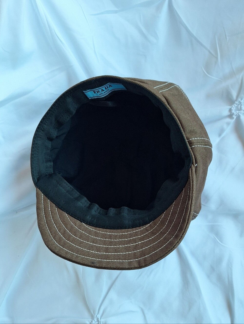 PRADA BROWN BERET HAT with CRYSTAL LETTER LOGO - Picture 9 of 12